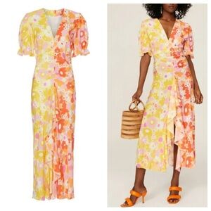 RIXO Ariel Multi Floral Ruffle Midi Dress Size 8 - 41999